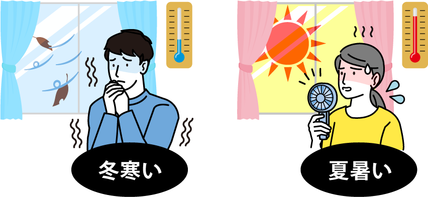 冬寒く、夏暑い、室内のイメージイラスト