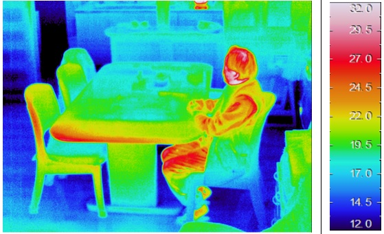 寒々しい真っ青の真冬の室内のサーモ画像