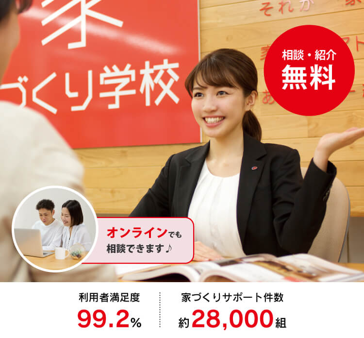 アドバイザーに家づくりの相談をしている家族