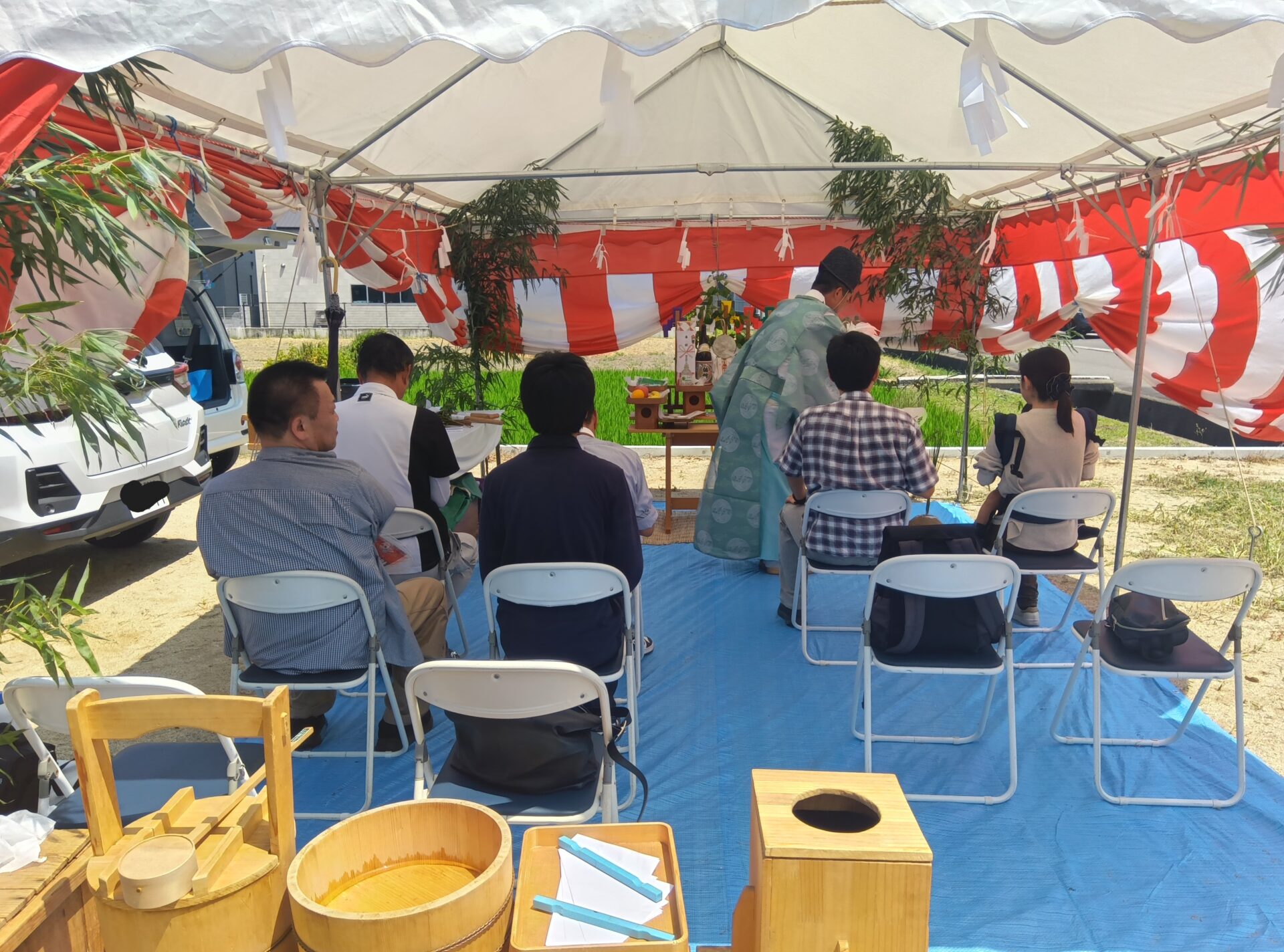 晴天に恵まれた地鎮祭！想いを込めて、安全祈願を行いました！